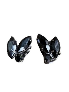Vintage Black Marquis Crystal Cluster Clip-on Earrings